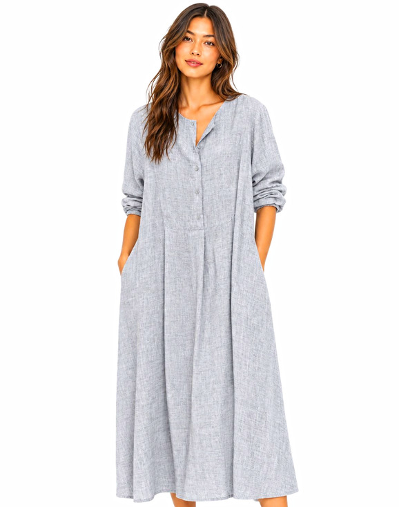 Zara Dresses & Skirts - Zara Gray Chore Dress Long Sleeve Maxi Prairie Cottage Boho Lagenlook Country 2X